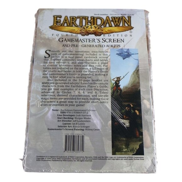 Earthdawn 4th Edition GM Screen & Pre-Generated Adepts FASA RPG Accessory - Picture 6 of 6